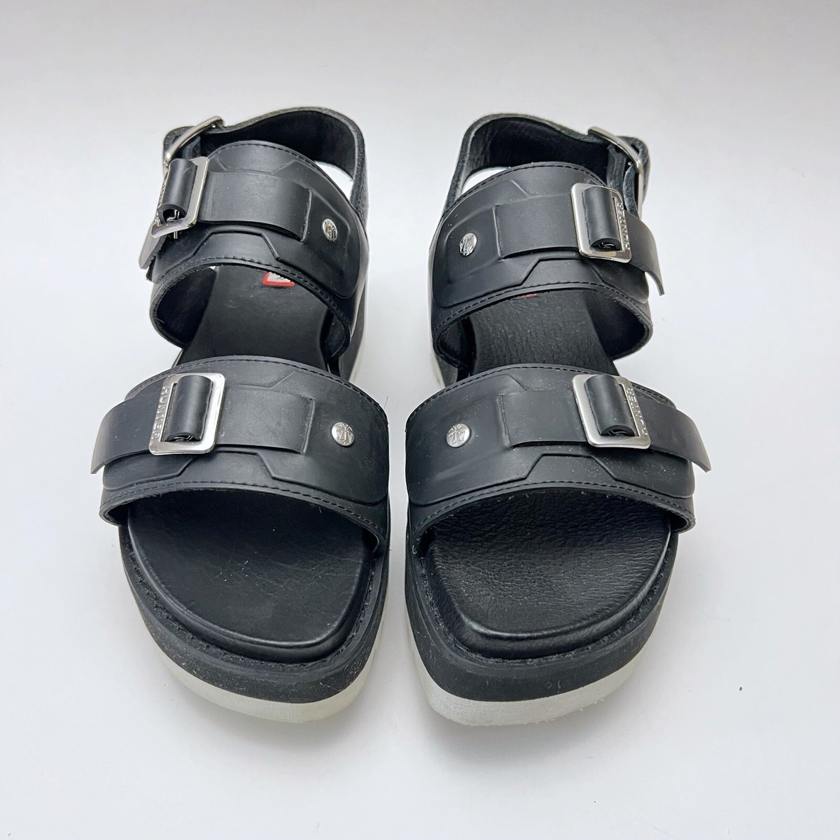 ★HUNTER★BUCKLE PLATFORM SANDAL Hunter Black Double Buckle Chunky Platform Sandals Womens US