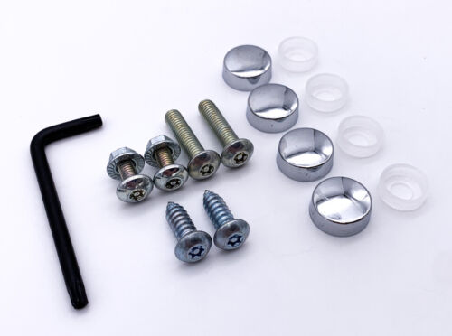 Anti Theft Auto Security Torx License Plate Screws Bolts Kit w/ Chrome Caps - Picture 2 of 3