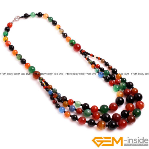 8-12mm Gemstone Round Beaded Fashion Long Necklace For Women 19 Inch Handmade AU - Foto 60 di 82