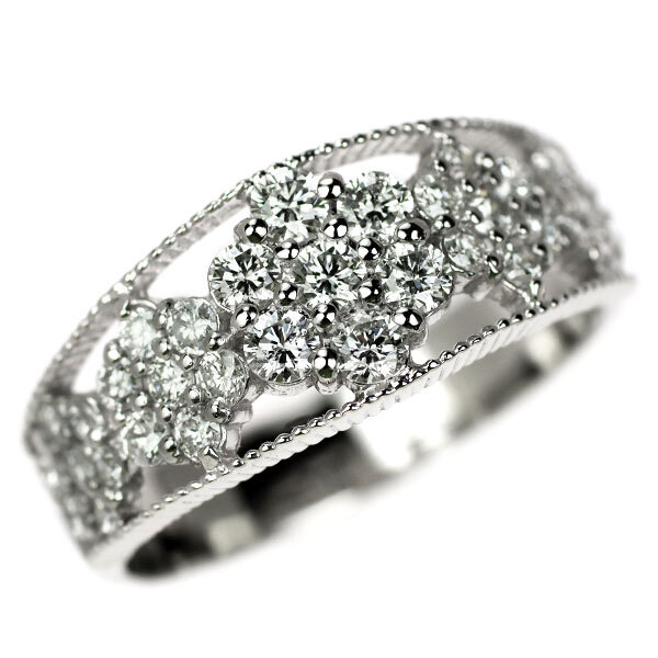 Pt900 diamond ring 0.80ct flower - Auth free shipping from Pt900 diamond ring 0.80ct flower - Auth free shipping from