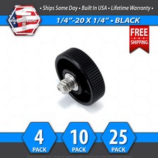1/4"-20 x 1/4" Thumb Screw Stainless Steel - Black 1" Round Knurled Knob - USA