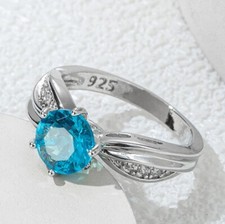 Classic Round Cut Sky Blue Topaz Gemstone Silver Rings Size 6 10 Holiday Gifts