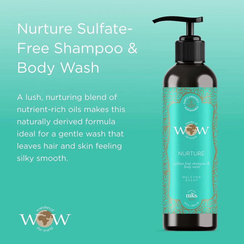 MKS WOW NURTURE HALCYON SCENT SHAMPOO & BODY WASH 10 FL. OZ. PUMP SULFATE FREE - Image 2 of 3