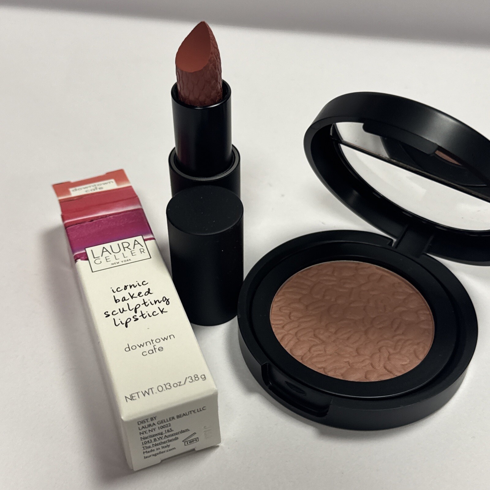 Laura Geller Sculpting Lipstick Down Town Cafe & Mocha Mauve Blush Set