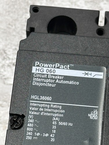 SQUARE D HGL36060 POWERPACT CIRCUIT BREAKER 60 AMP 600 VOLT 3-POLE NEW IN BOX - Picture 8 of 9