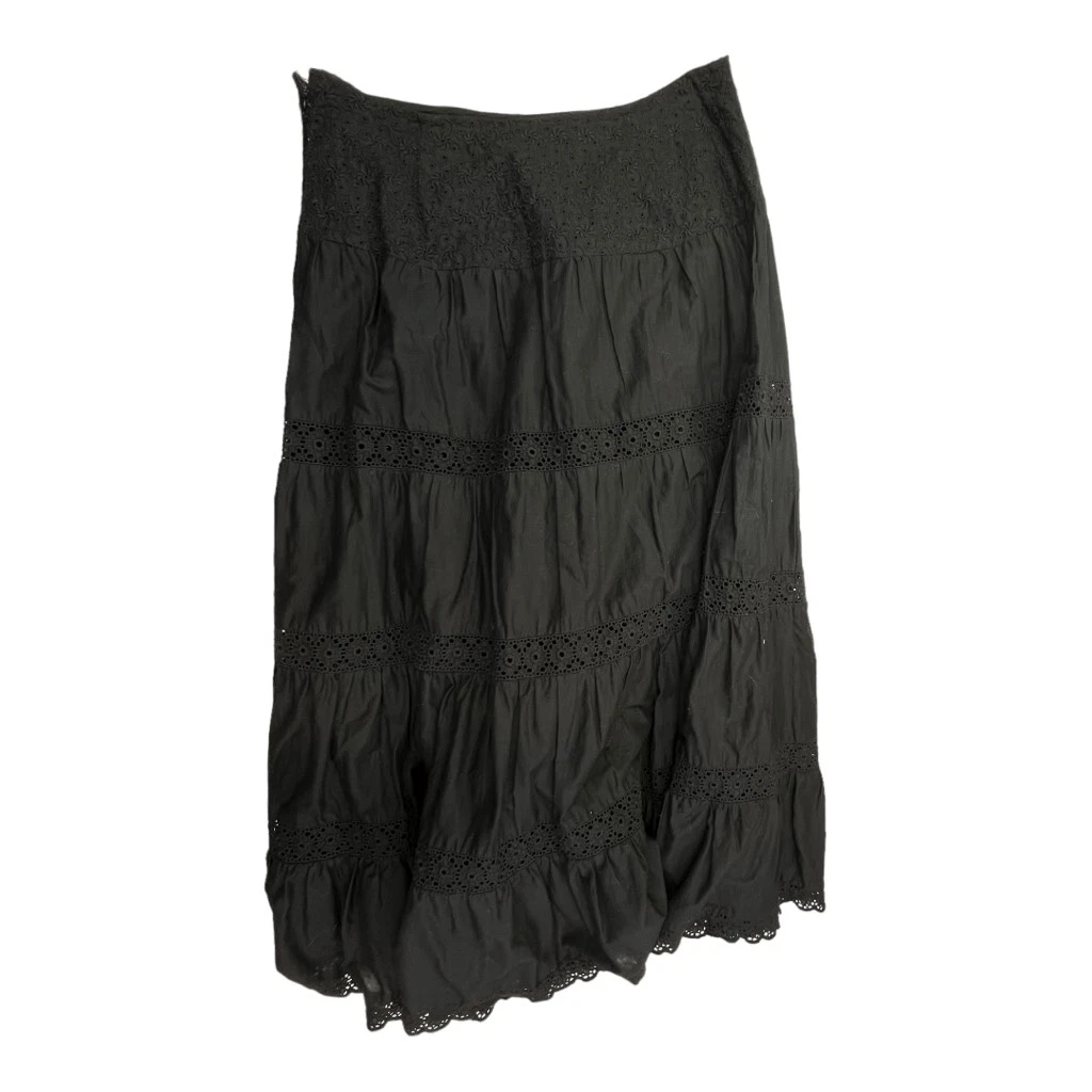 Willi Smith Womens Cotton Fully Lined Embroidered A-Line Midi Skirt Black Size 8