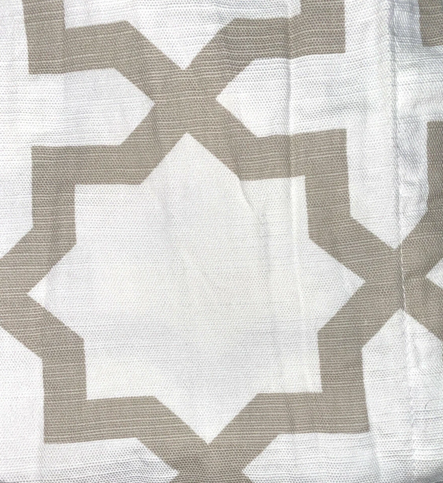 2 Tan White Curtains by Envogue Long Panels Geo Star Print Cotton 86 Pair - Image 3 of 4