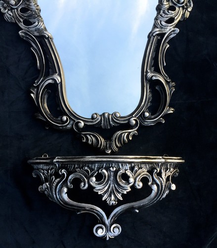 Wandspiegel Schwarz Silber Barock mit Wandkonsole Antik 50X76 Spiegelablage Neu - Bild 7 von 12