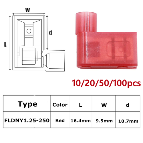 Insulated Flag Terminal Connectors Crimp On Right Angle Terminals Connector 90° - Picture 10 of 16
