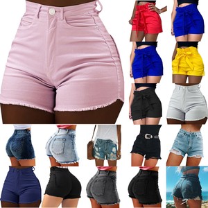 Women-Summer-Casual-Shorts-Belt-High-Waist-Stretch-Trousers-Hot-Pants-Plus-Size