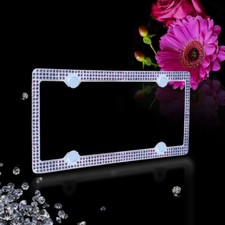 Super Bling 3 Rows Purple Real Crystal Embedded Chrome Metal License Plate Frame