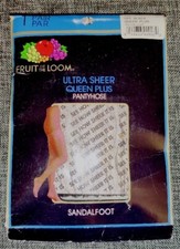 Fruit Of The Loom Queen Plus Ultra Sheer Pantyhose Off Black Sandalfoot NOS