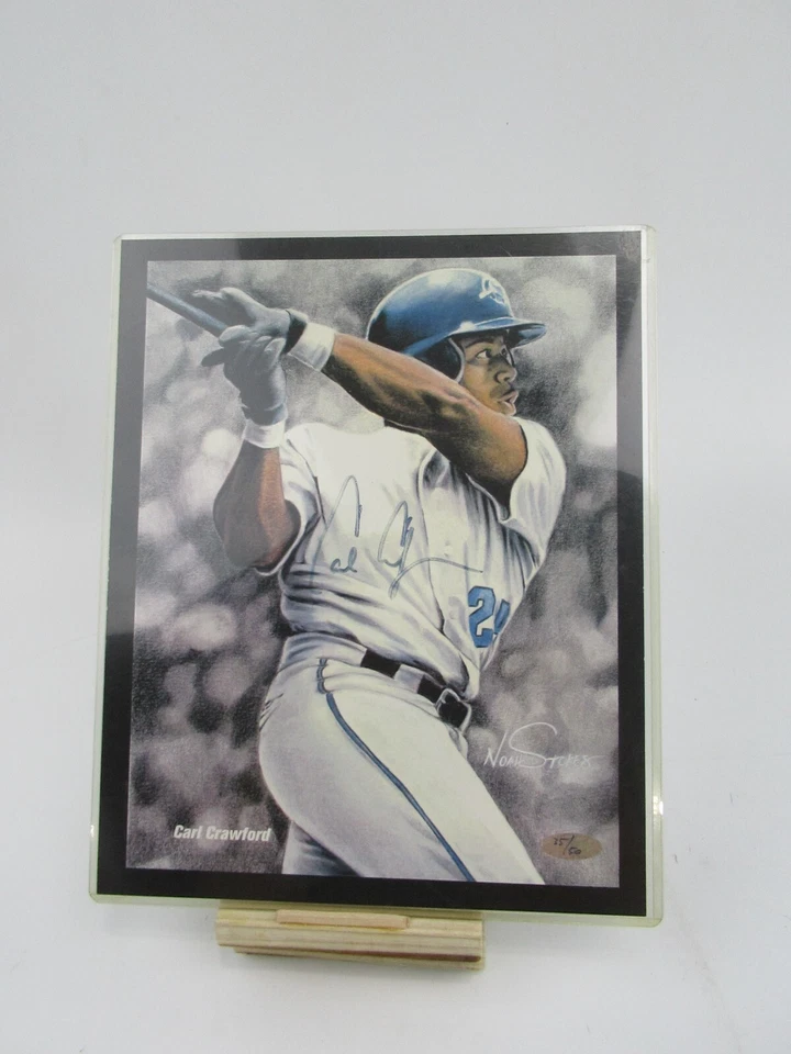 Foto autografiada por Carl Crawford edición limitada 8"x10" #35/50 arte de Noah Stokes Foto 2 de 4