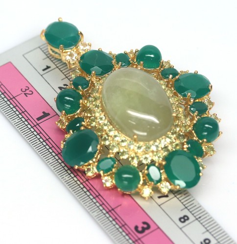 Heated 18 X 25 mm. Green Sapphire, Agate & Peridot Brooch Silver 925 Sterling - Picture 3 of 6