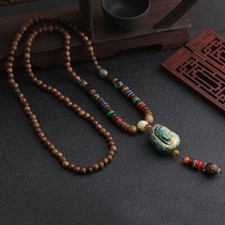 Collier Tibétain 70cm de perles en Bois et Bouddha  pour Homme et Femme