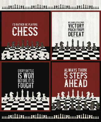 36'' X 44'' Panel I'd Rather Be Playing Chess Board Game Cotton Fabric D682.75