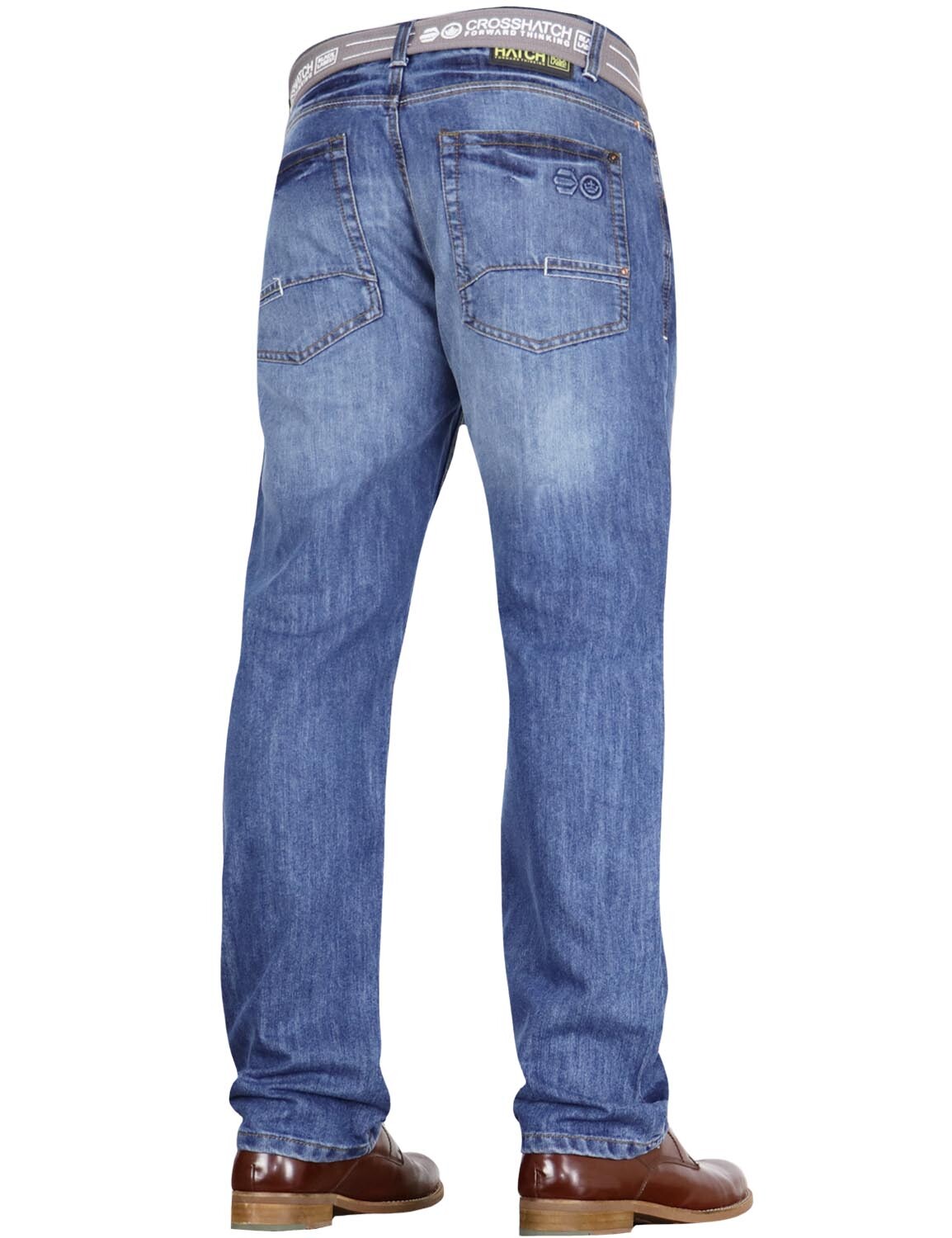 MENS CROSSHATCH STRAIGHT REGULAR LEG DARK BLUE JEANS ALL WAIST SIZES