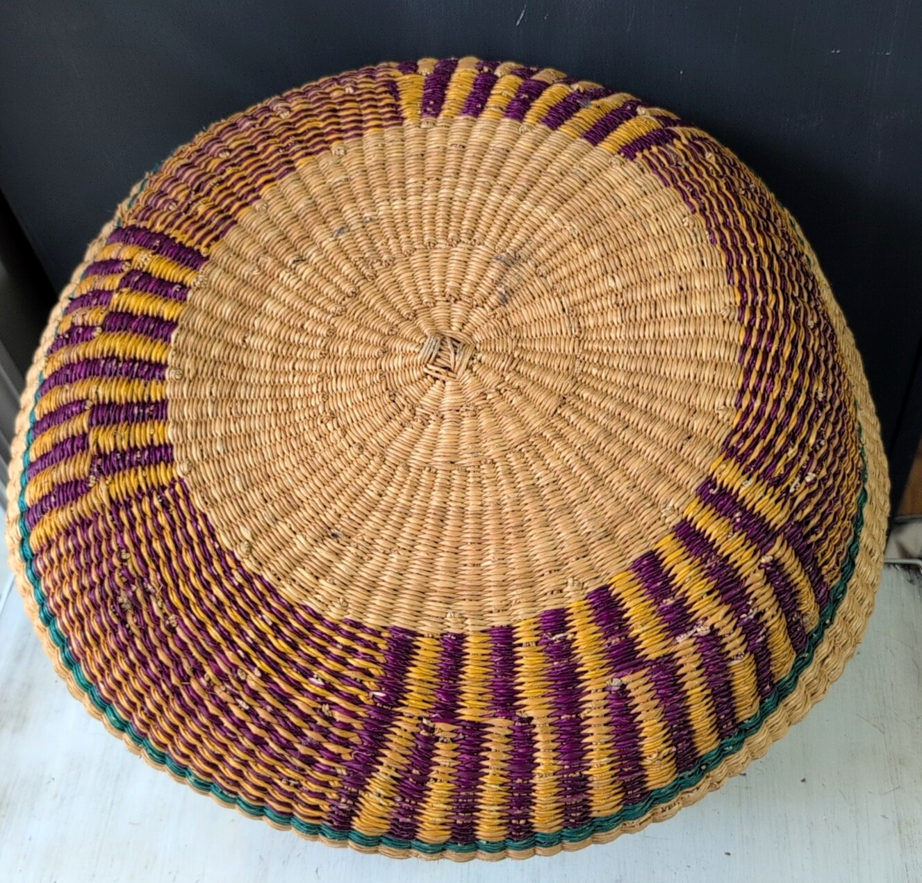 Large Vintage African Bolga Market Basket Handmade in Ghana 19" x 13"