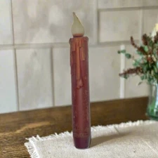 Primitive/Country Rust 7" Battery Operated Flameless Taper Candle W/ Timer