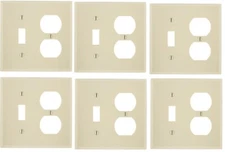 (6) Leviton 001-86005-IV Double Gang Ivory Toggle & Duplex Receptacle Wallplate 
