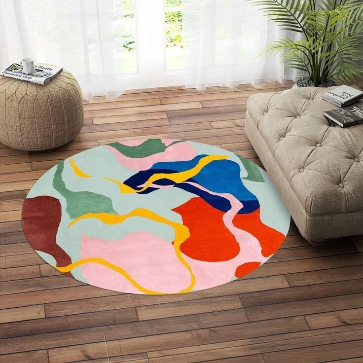 Alfombra de área de dormitorio alfombra abstracta alfombra acolchada a mano 9X9, 10X10, alfombra de lana de pies. Foto 3 de 4