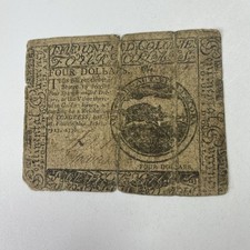 1776 Continental Currency $4 Note Feb 17 Revolutionary War Paper Money