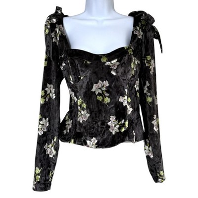 Anthropologie Hutch Daphne Velvet Floral Corset Top Sz L Regency Coquette Whimsy