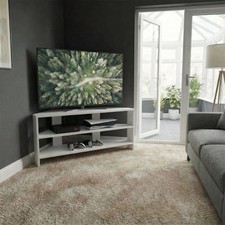 Promo Matt White Corner TV Unit Modern Two Tier Shelving Media Stand