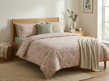 King Size Bedding Set Pink Grey Floral Cotton Reversible Duvet Cover & Pillows