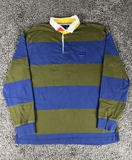 Tommy Hilfiger Rugby Polo Long Sleeve Striped Mens XL Yellow / Blue 100 Cotton