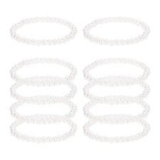 10 Pcs White Pearl Bracelets for Women, 6mm Pearl Stretch Bracelet, Beige