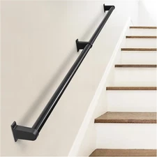 Industrial Stair Railing Metal Hand Rails for Indoor & Outdoor 6 Feet, Black 