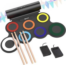 Electronic Drum Set, Roll Up Drum Practice Pad Midi Drum Kit with Headphone J...