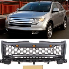 Black Front Grille Fit For 2007-2010 Ford Edge Upper Bumper Grille W/Led Lights