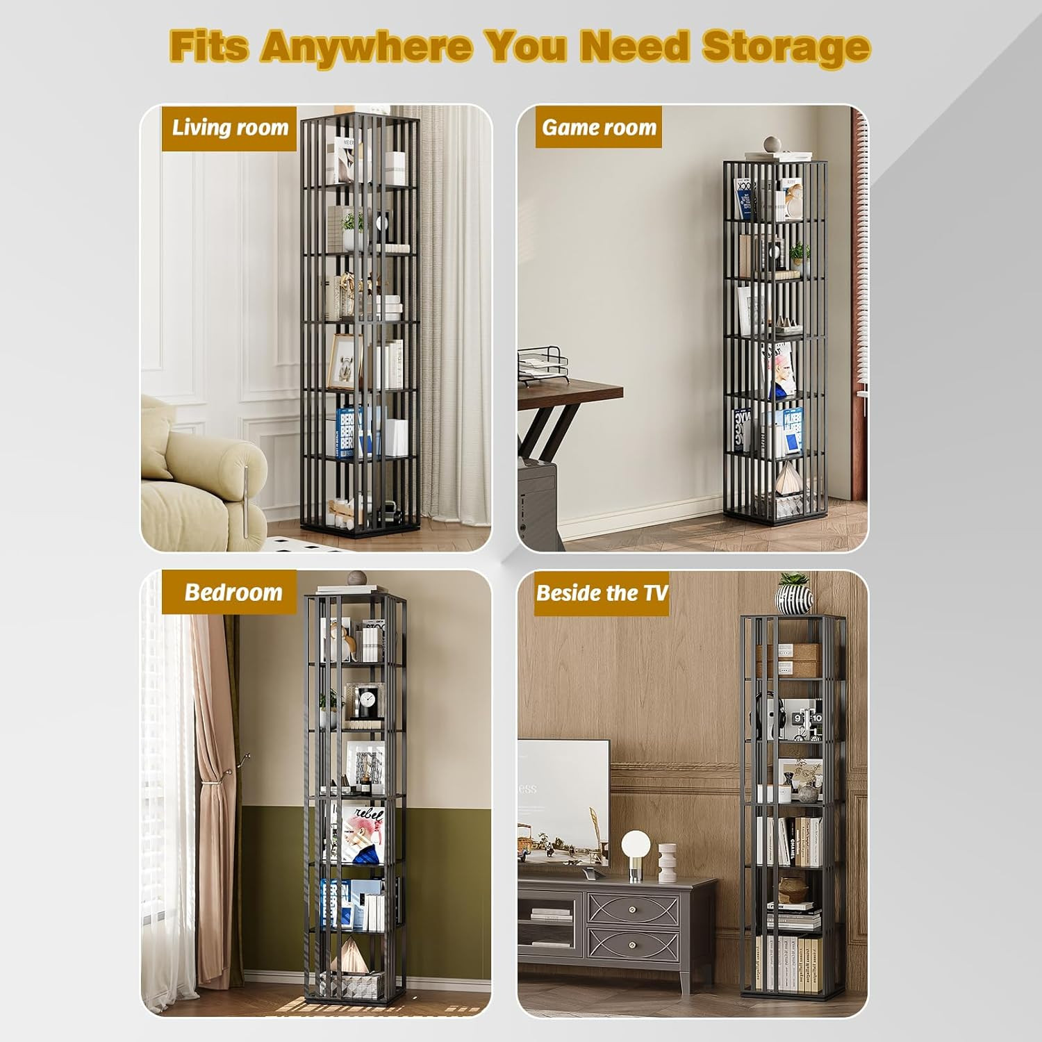 6-Tier Rotating Bookshelf - Space-Saving 360&deg; Bookcase for Small Spaces