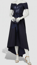 Papell Studio Women's Blue Sequined Wrap Taffeta Gown Dress Size' 14