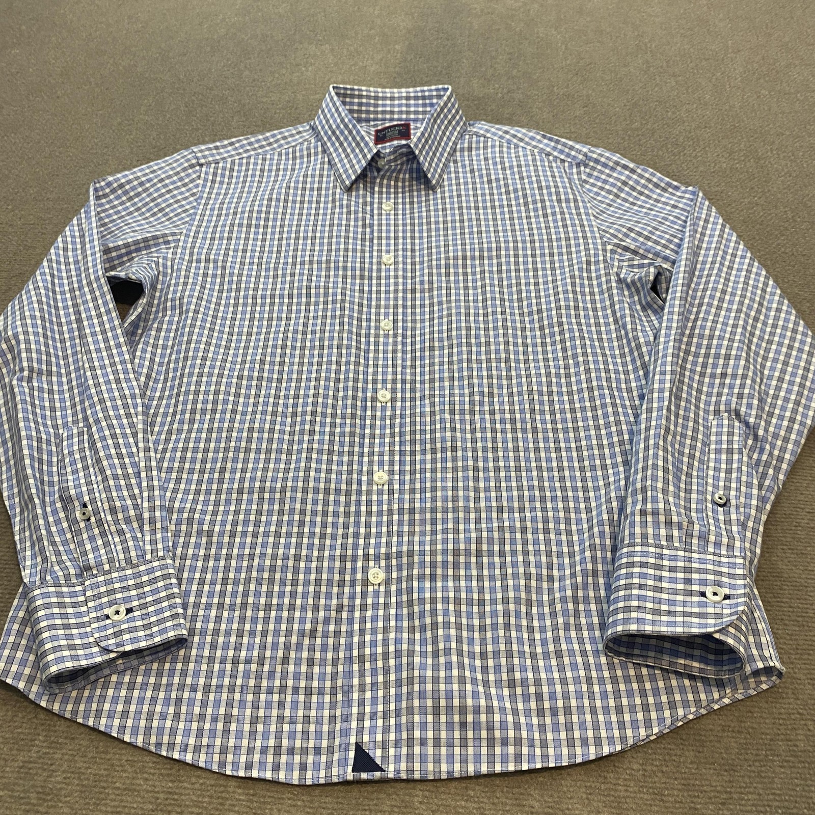 UNTUCKit Shirt Mens Medium Blue Check Durif Wrinkle Free Long Sleeve Cotton