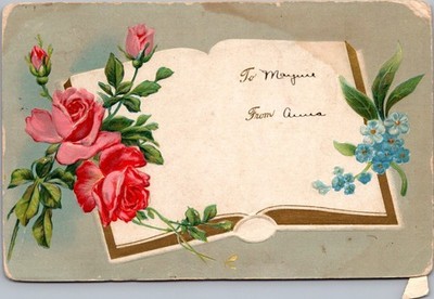 1910 Enbossed Roses Forget Me Not Postcard to Mayme Vintage Floral Greeting