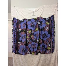 Vintage Tropical Purple Hibiscus Fringe Sarong Wrap