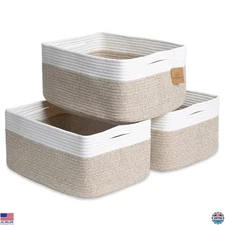 NaturalCozy 3-Pack Cotton Rope Baskets - 16.8”x13”x7.6” for Toys, Laundry, Gifts