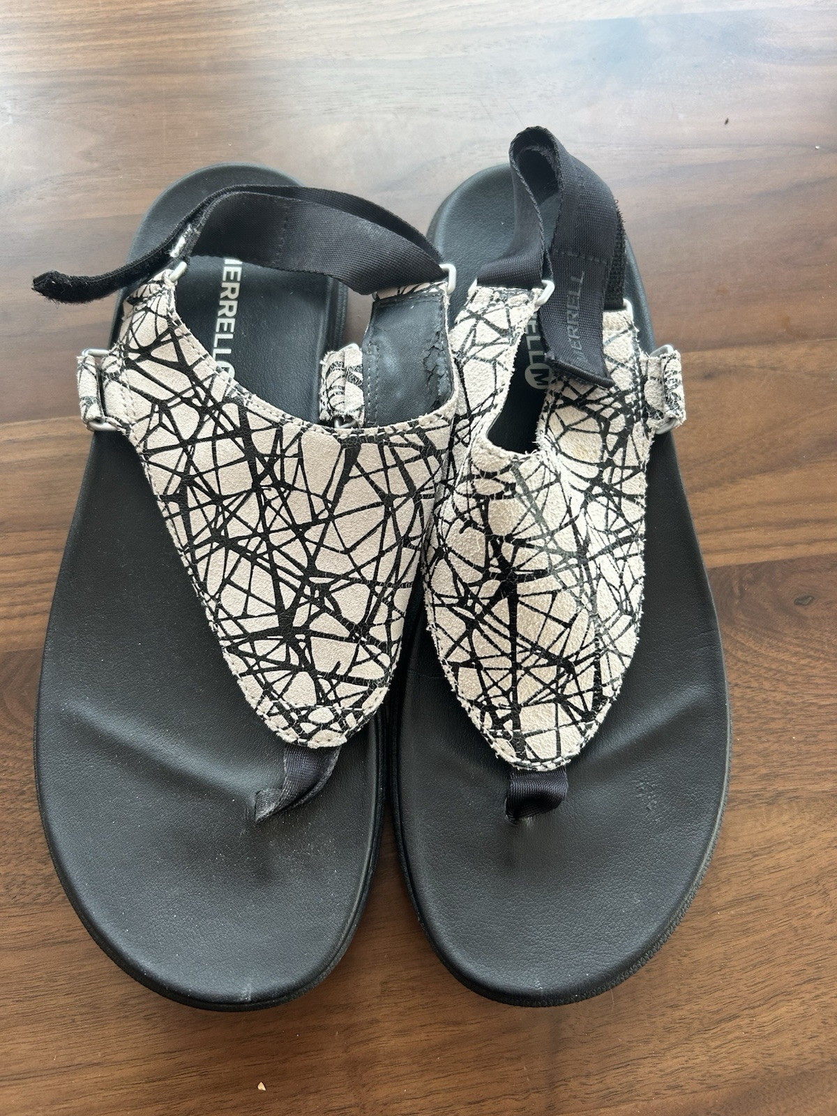 Merrell J94130 sandali astratti neri texture bianchi slingback donna taglia 9