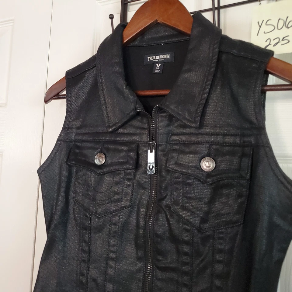 True Religion черный эластичной джинсовой ткани мини-платье спереди молнии размер маленький - Изображение 3 из 4