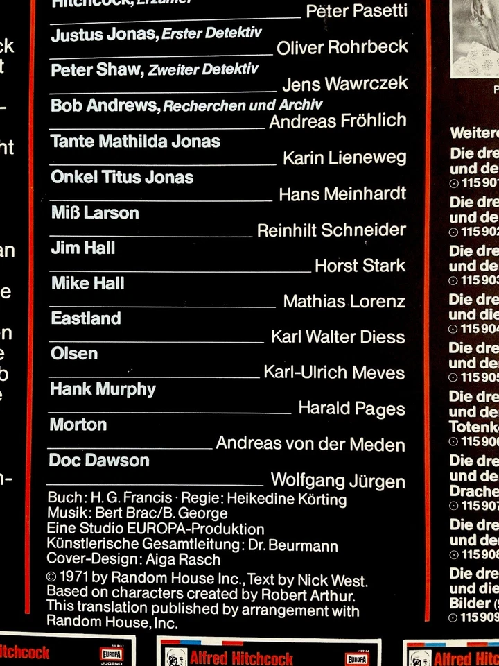 Vinyl LP DIE DREI 3 FRAGEZEICHEN ??? & DER RASENDE LÖWE (Folge 15) EUROPA - Image 3 of 3