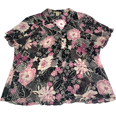 VTG Notations Top Womens Sz XL Multicolor Floral V Neck Button Up  Shirt