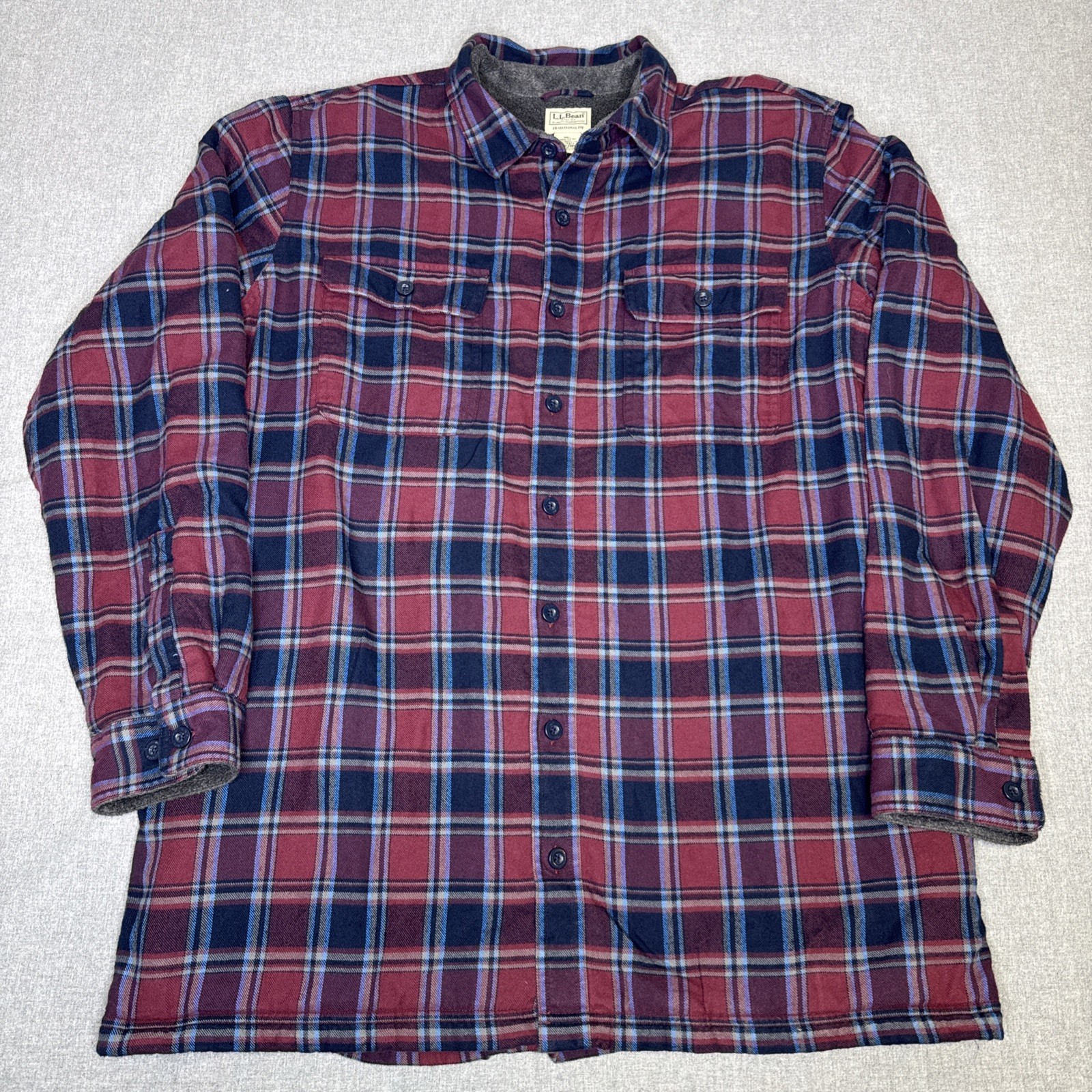 LL Bean Shacket Men’s XL Tall Maroon Plaid Fleece Lined Outdoor Heavyweight