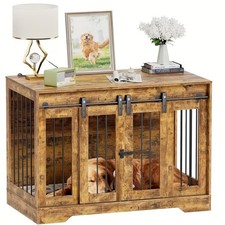 Hundebox Möbel Holz Braun 105cm Indoor Hundekäfig Schrank mit Schiebetüren