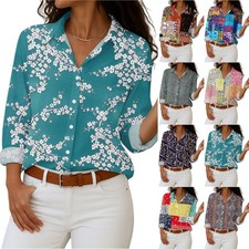 Women's Shirt With Floral Print Buttons, Long Sleeved Casual Regular Shirt
