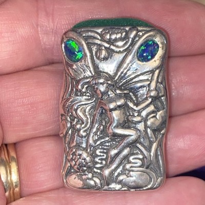 Atemberaubendes 925 Sterling Silber Jugendstil Feueropal Fee Engel Nadelkissen