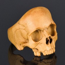 Hand Geschnitzt Sandelholz Totenkopf Ringgröße 13 Memento Mori Holz Art 2.20g