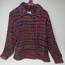 Coldwater Creek Boho Whimsical Striped Jacket Size PL Colorful Maximalist Chic